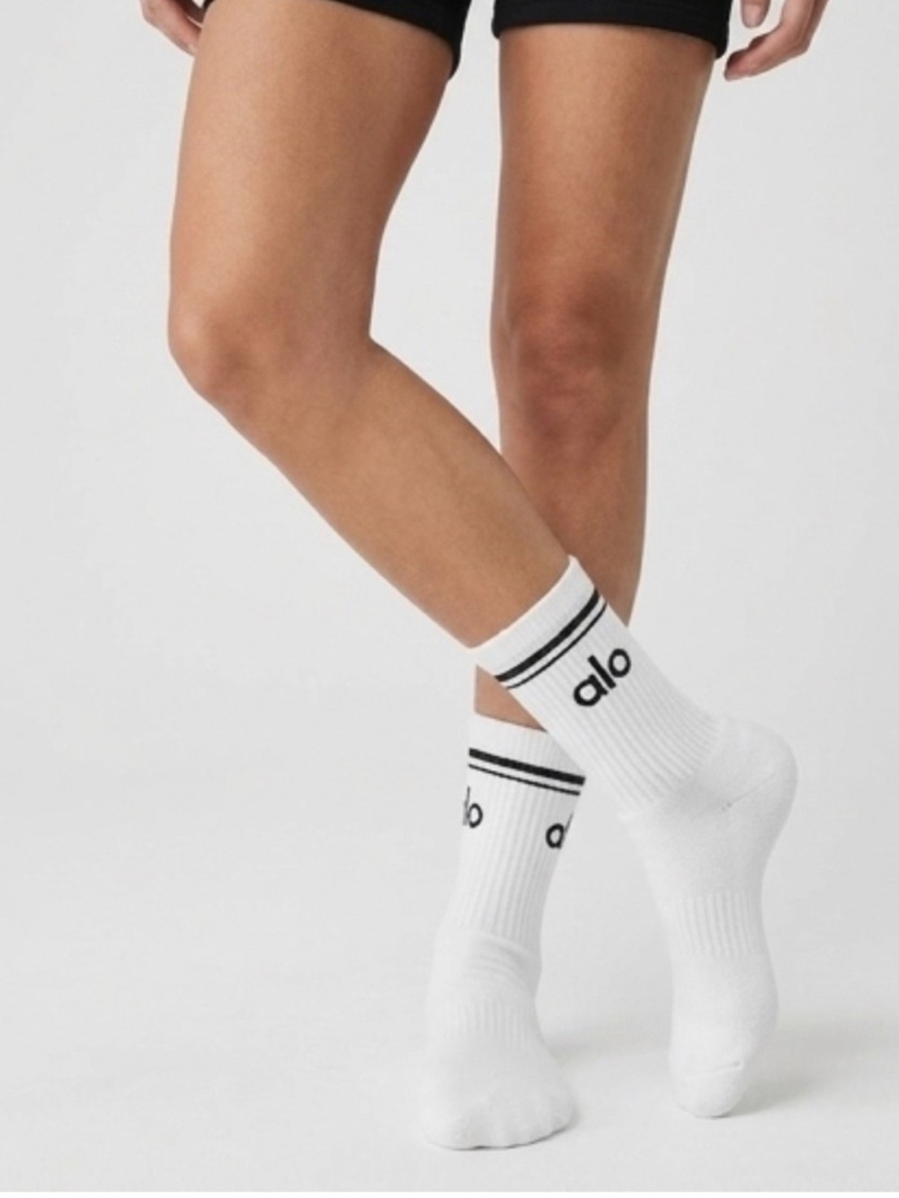 Alo White/Black Unisex Half Crew Socks - NWT Still in Bags - Size M